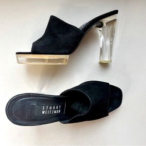 Stuart Weitzman Lucite Heel Suede Heels